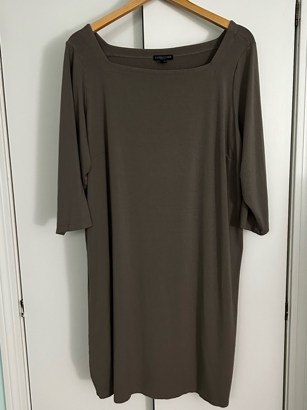 Eileen Fisher Square Neck Casual Dress Taupe 2X